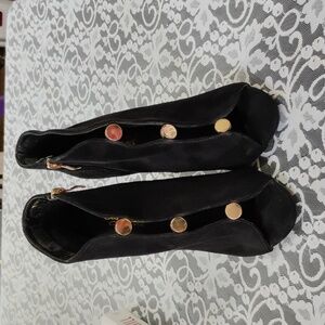 Cathy Din | Black Faux Suede Peep-toe Side-zip Stilettos | Women's 7